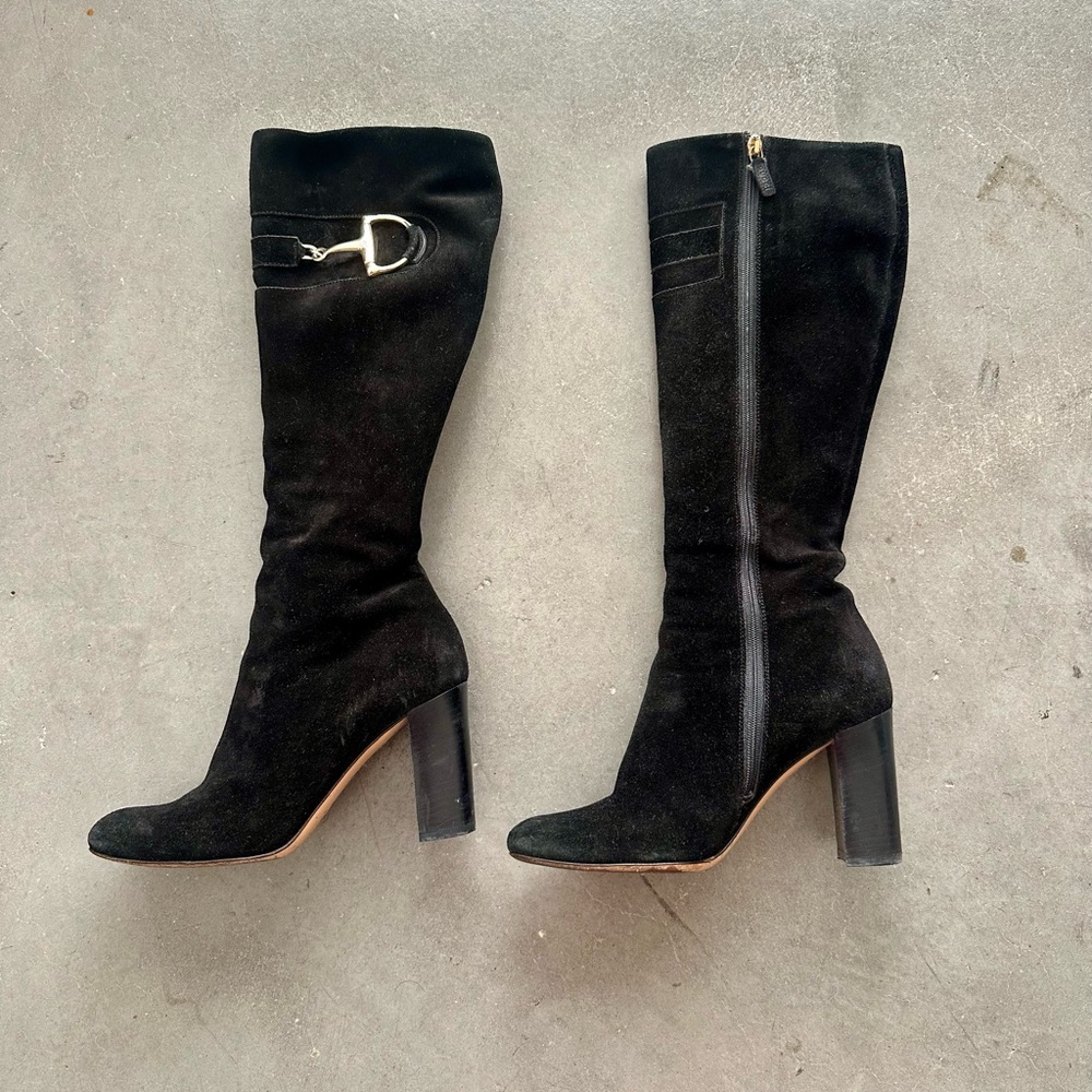 Gucci Black Suede Heeled Boots